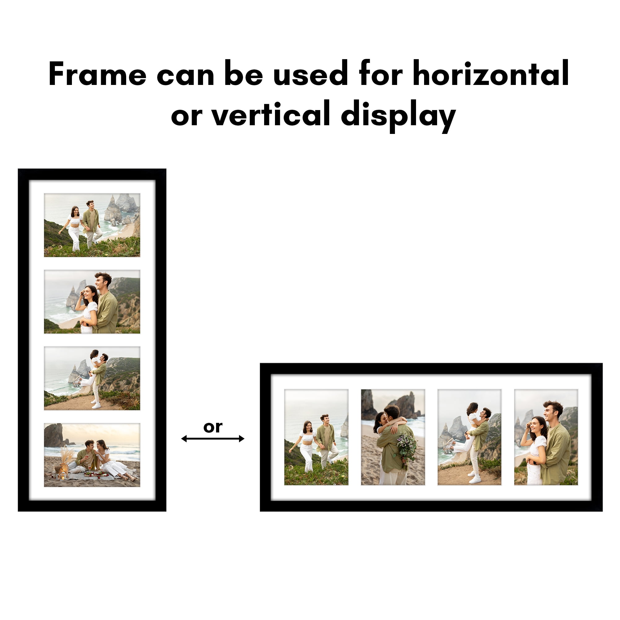 Americanflat 4x6 Picture Frame with Shatter-Resistant Glass Collage Fits 4 Use as One 8x20 Signature - Black