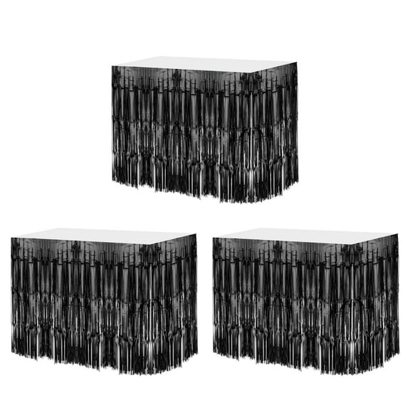 Uxcell 3Pcs 29x108" Black Metallic Foil Fringe Tinsel Table Skirts
