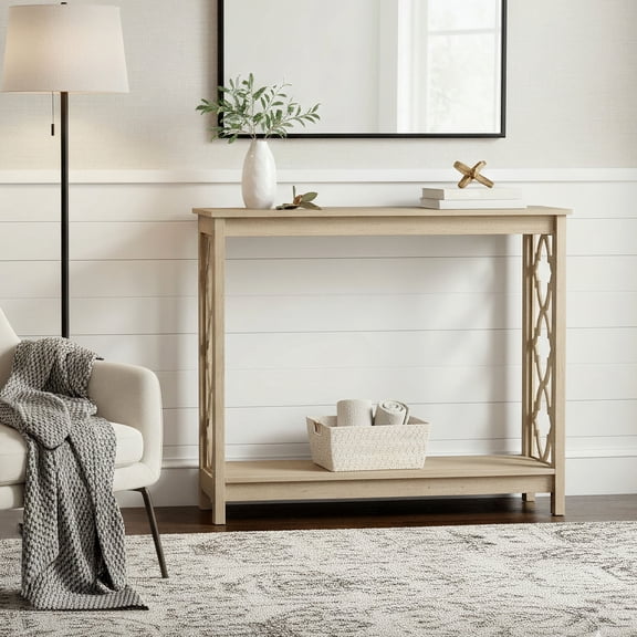 STYLIVIA Console Table with Lower Shelf Decorative Cutout Oslo Oak 38" W x 11.6" D x 31.5" H