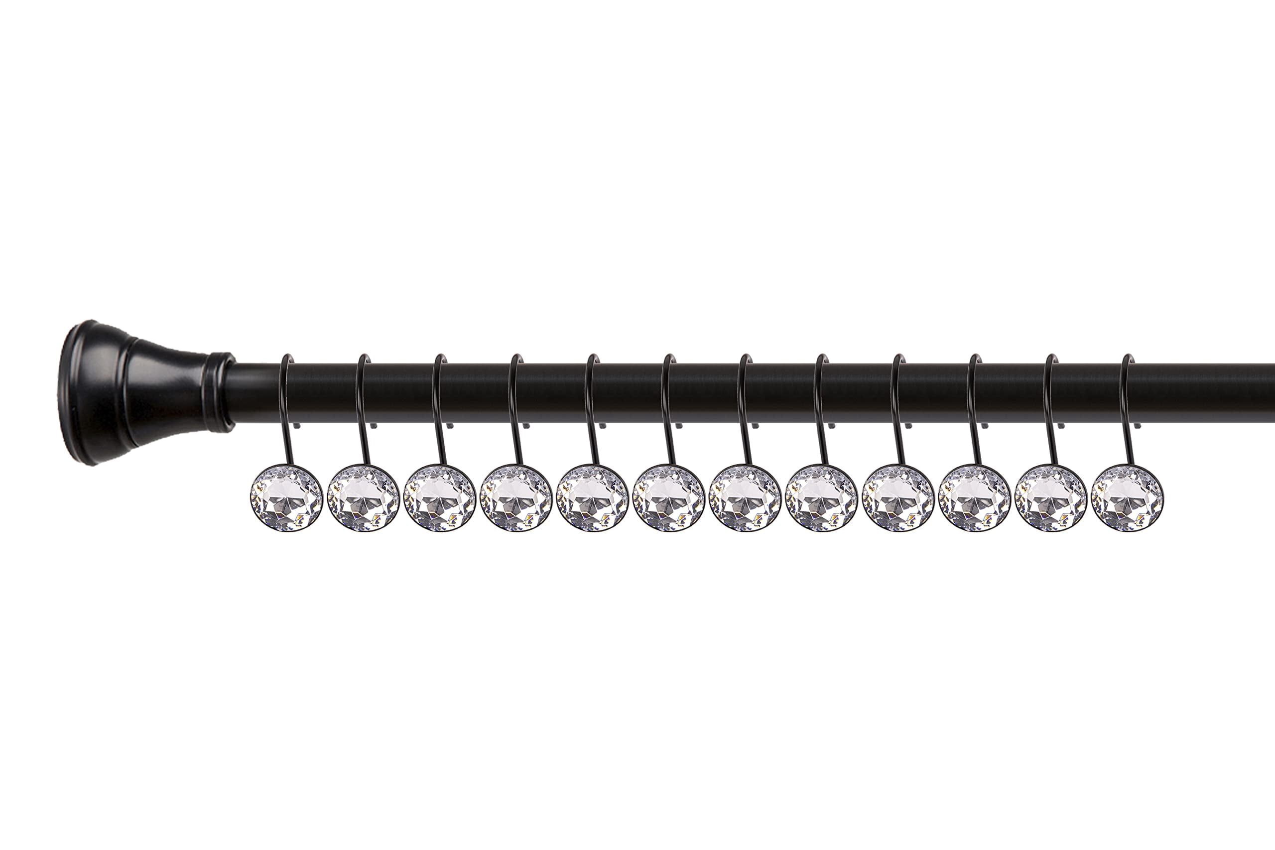 Utopia Alley  Shower Curtain Hooks for Bathroom, Rust Resistant Shower Curtain Hooks Rings,  Crystal Design, Set of 12 Black