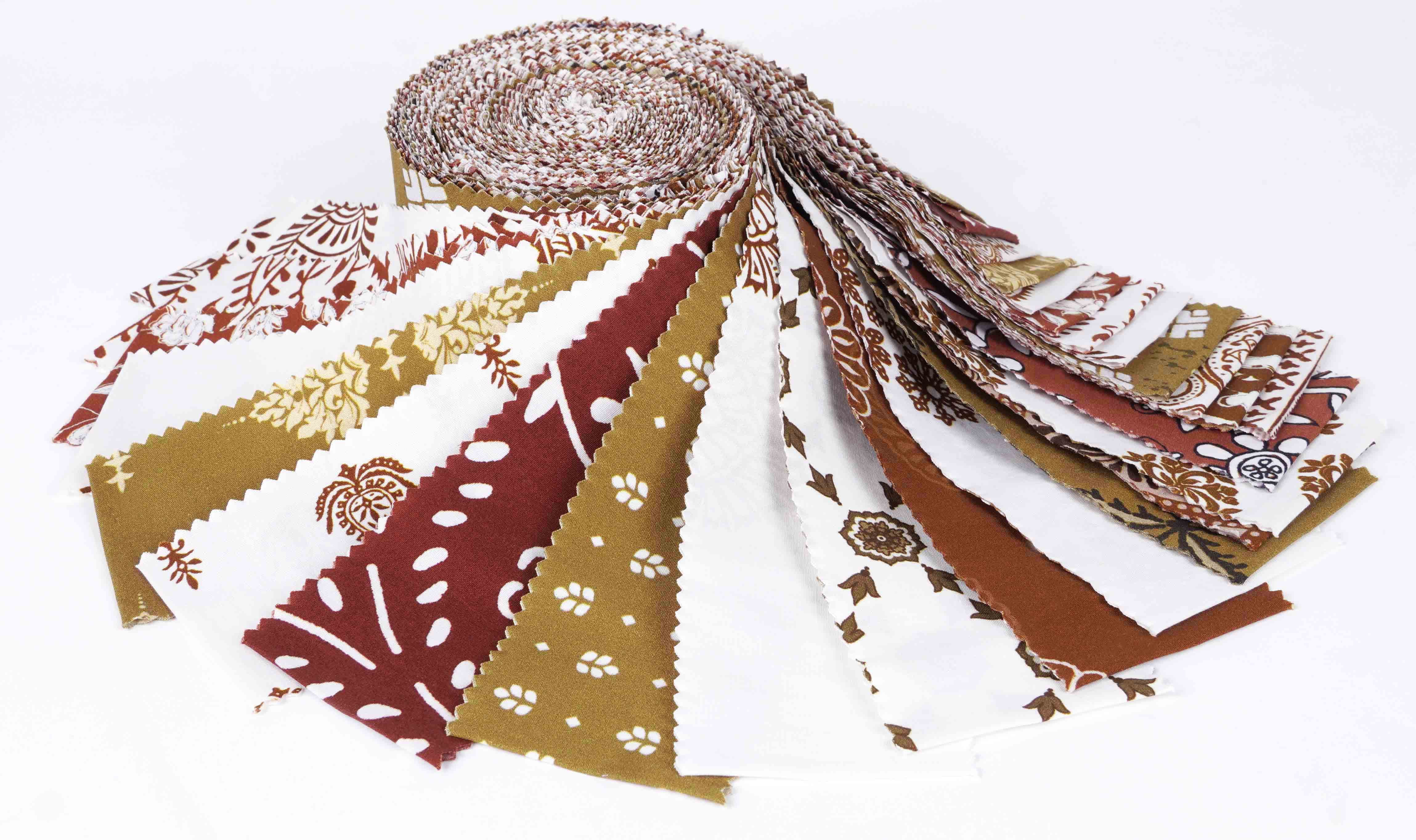 Soimoi 40Pcs Block Print Cotton Precut Fabrics For Quilting Craft Strips 2.5x42inches Jelly Roll - Light Brown