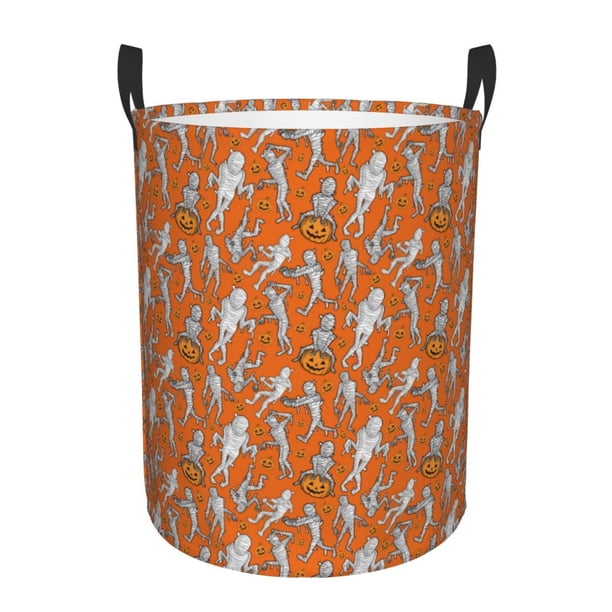 Balery Halloween Mummy Cesta de ropa redonda con asas, impermeable, independiente, para ropa, juguetes, dormitorio y familia-Small