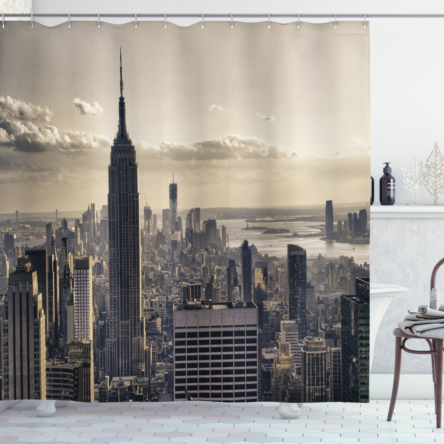 New York Shower Curtain, Aerial View of NYC in Winter American