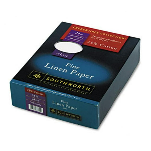 Southworth Credentials Collection Papier Fin en Lin Blanc 24 Lb Lettre 500 par Boîte