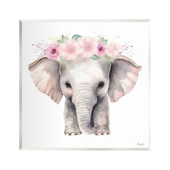 Stupell Industries Pink Floral Elephant Animals & Insects Painting Unframed Art Print Wall Art, 12 x 12