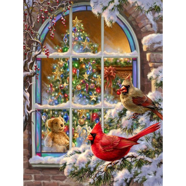 5D DIY Navidad nieve pájaro completo redondo diamante pintura mosaico taladro Rhinestone FLhrweasw Nuevo