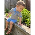 thumbnail image 5 of BemeyourBBs Toddler Baby Boys Mama's Little Dude Outfit Summer Clothes Short Sleeve Lapel Letter Embroidery Striped Button Shirt Tops and Pockets Shorts Set, 5 of 9
