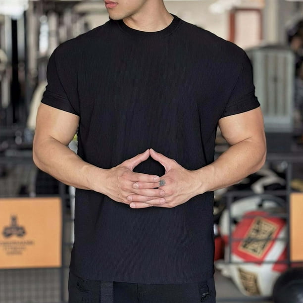 pstuiky Mangas cortas para hombre, Camiseta deportiva de verano para hombre, de manga corta, antiarrugas y con cuello redondo camisetas de hombre m