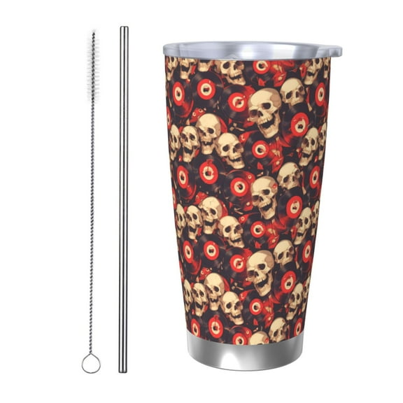 Rateoe record Skull rock Printed Car Guy Gifts for Men Women Tumbler - 20oz/590ml Double Wall Vacuum Insulated Stainless Steel Travel Tumbler Cups with Lid & Straw-Straw Two-piece Set