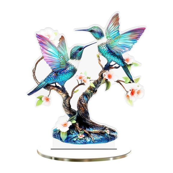 YOHAVEN Flying Birds Acrylic Tabletop Decor, 3D Colorful Branches Home Ornaments with Bright Refraction Effect for Modern Living Room Office Desktop Gift