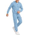 thumbnail image 2 of Girls Boys 2 Piece Sweatsuits Kids' Sweatsuit Set Solid Color Long Sleeve Zip Up Hooded Sweatshirt & Cargo Sweatpants Set,Blue,150, 2 of 7