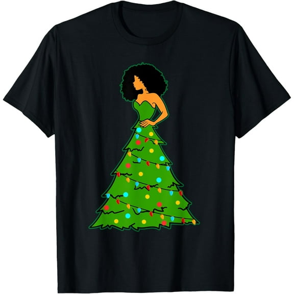 African American Woman Christmas Tree Xmas Decor T-Shirt