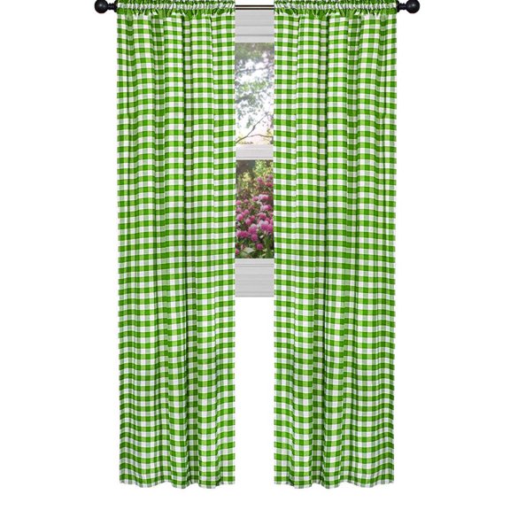 Poplin Gingham Checkered Window Curtain 56 Inch Wide Lime Green