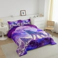 thumbnail image 5 of Howling Wolf Bedding Comforter Sets Winter Wolves On The Snow Mountain Bedding, Wild Animal Printed Comforter Set for Teens Adults Men Galaxy Moon Starry Sky Duvet Insert Queen 3Pcs (Purple), 5 of 6