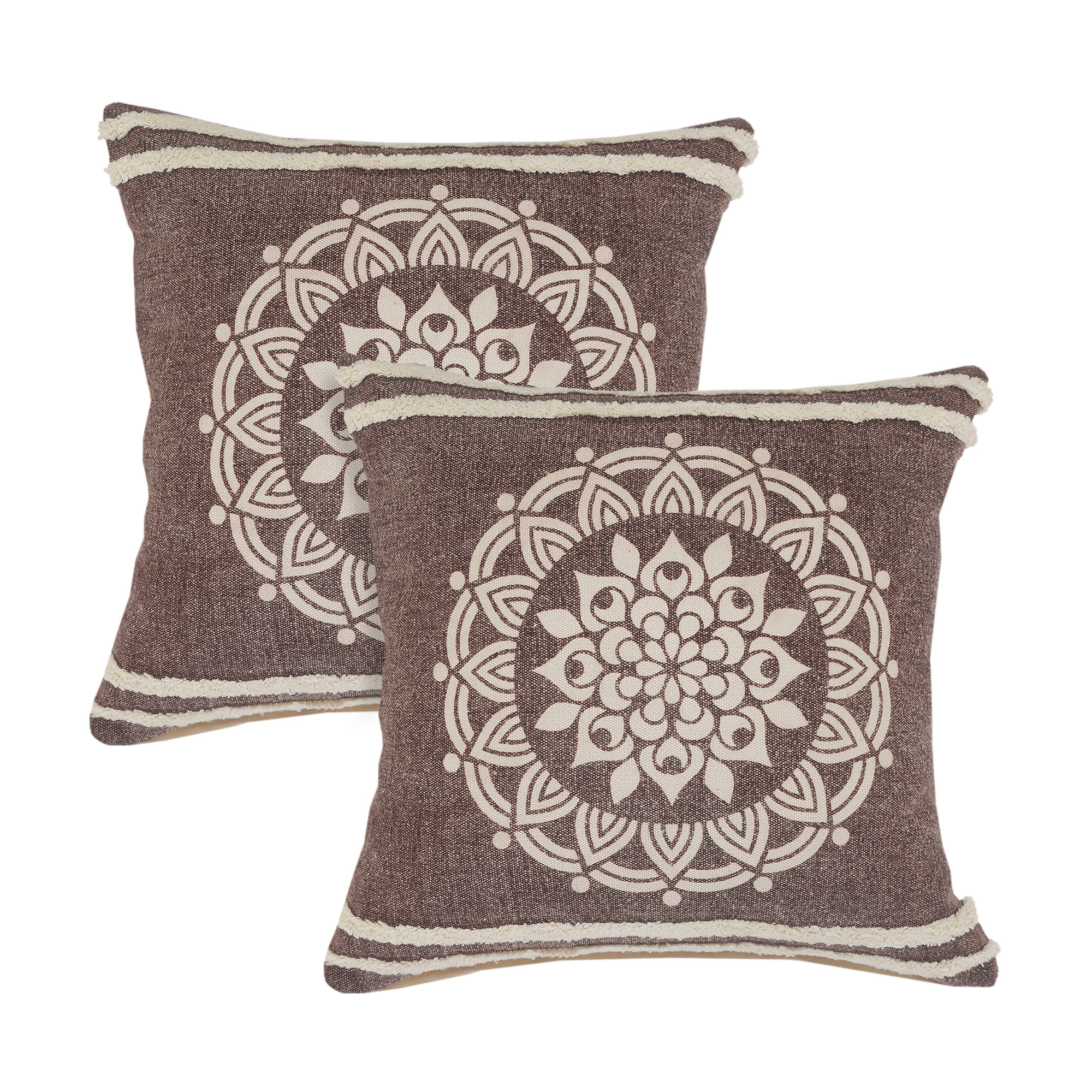 Harlow Hill Medallion Striped Square Throw Pillow - 20" - Brown and White - Set of 2