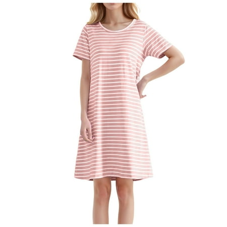 Blphud Trendy Dresses Knee Length Dresses for Women Women s Comfortable Mid Length Dress Casual Striped Skirt Fitted Dress for Women Summer Dresses for Women 2024 Pink XL