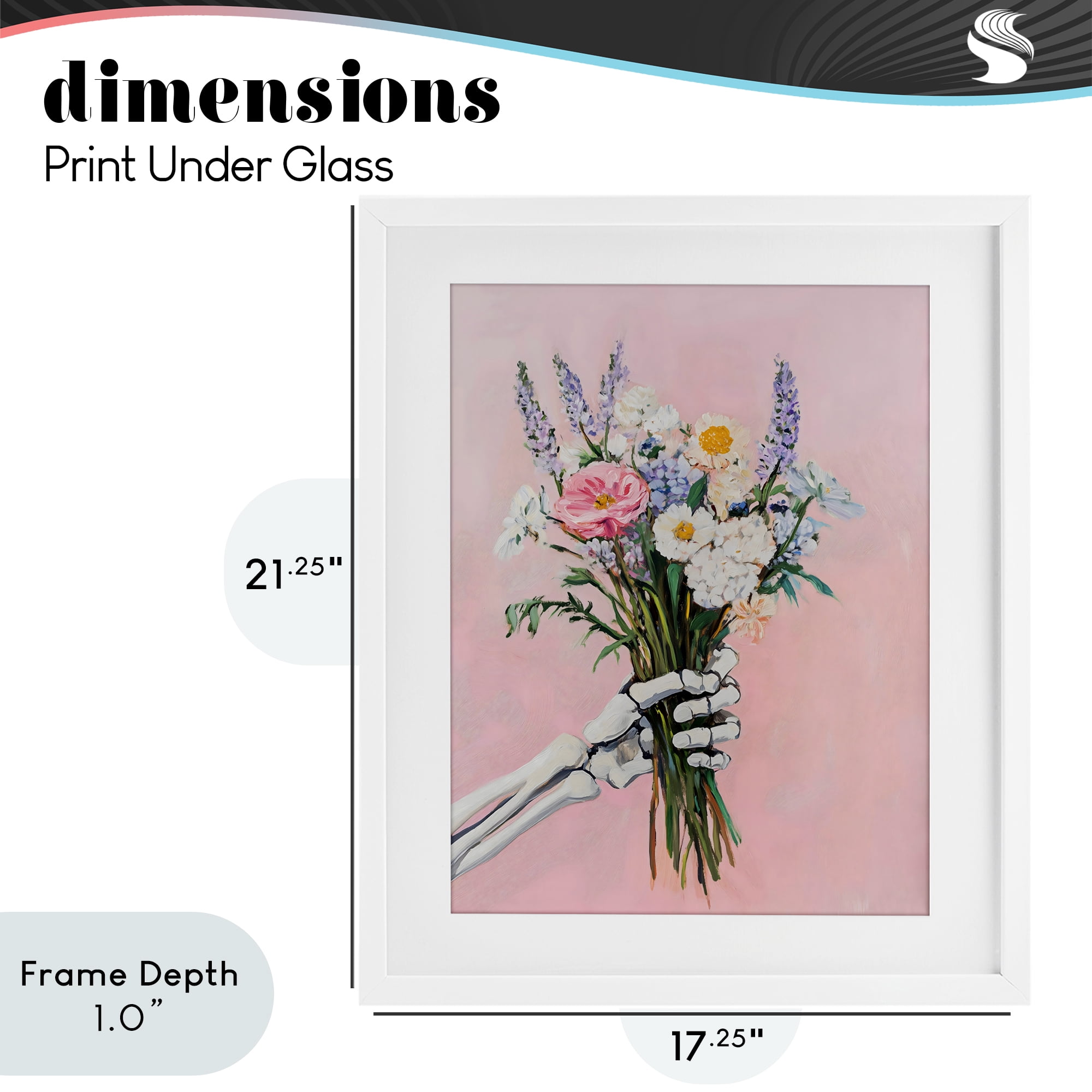 Stupell Industries Skeleton Hand Holding Flowers White Framed Print Under Glass, design by The Prints Vibe