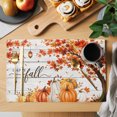 thumbnail image 2 of Happy Fall Placemats Set of 2, Maple Tree Orange Pumpkins Thanksgiving Wood Washable Wipeable Table Mats for Dining Tables, Indoor Outdoor Kitchen Place Mats for Holiday Party Table Decor, 2 of 9