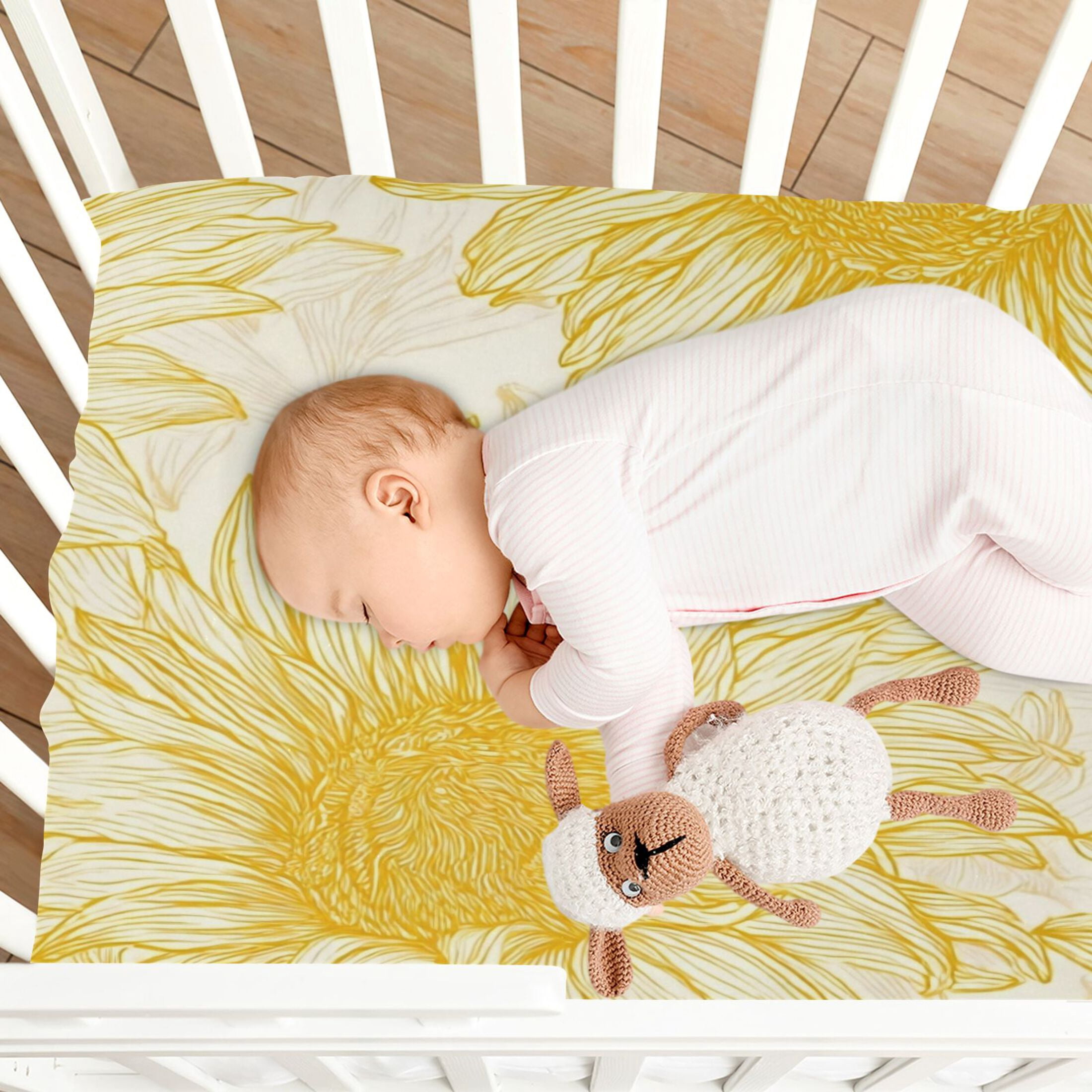 Baby Essentials 52”x 28”- Standard Cotton-like Modal Elastic- Light Yellow Line Design Crib Sheets for Newborns and Toddlers