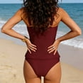 thumbnail image 5 of VEKDONE Women Modest 2 Pieces Swimwear Scalloped Square Neck Tummy Control Bathing Suit Strappy Solid Color Beach Swimsuit Slim Fit Smocked Waist Swimsuits with Bottoms Red XL, 5 of 5
