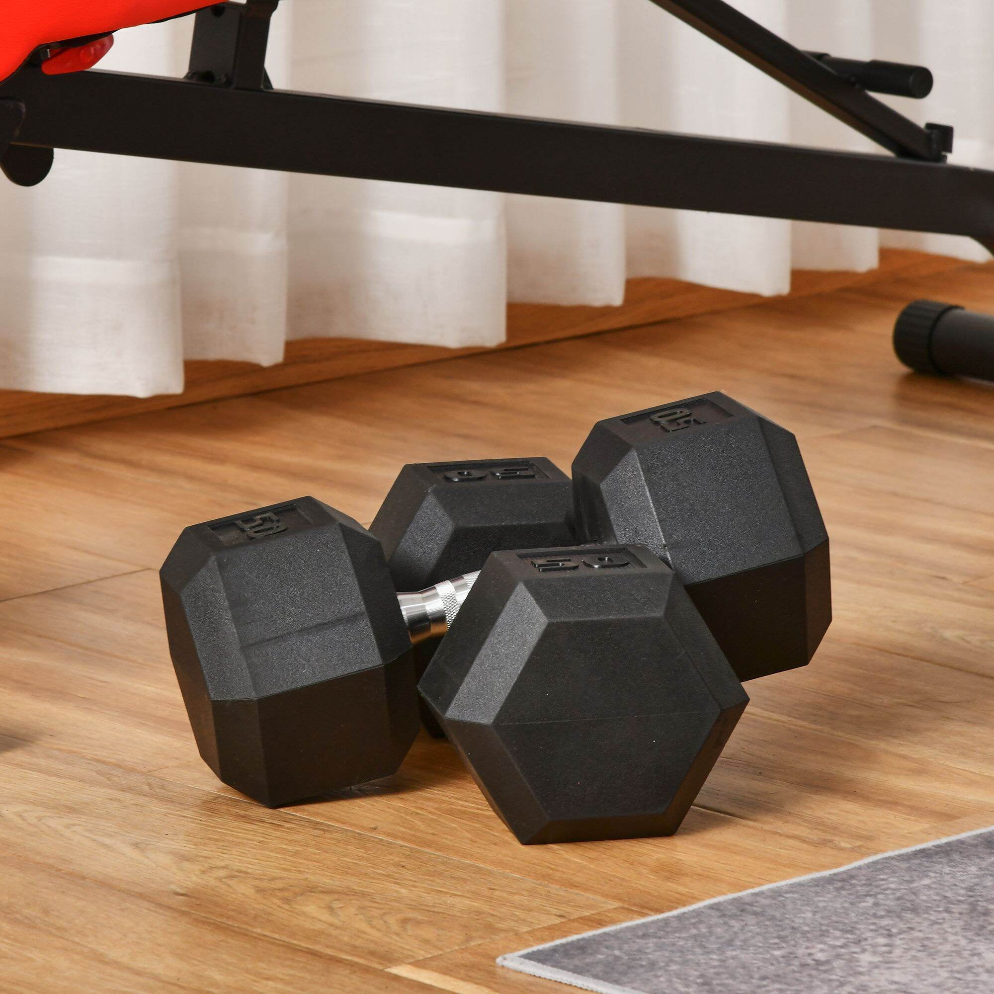 Exercise Equipment Soozier 2 x 50lbs Hex Dumbbell Set of 2, Rubber Weights Exercise Fitness Dumbbell with Non-Slip Handles, Anti-roll, for Women or Men Home Gym Workout,Workout Equipment