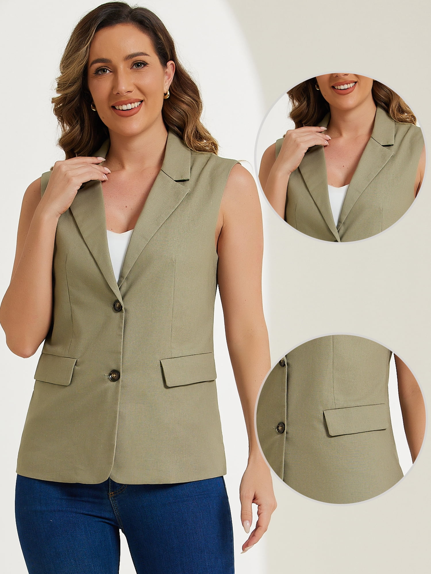 DARING DIVA Sleeveless Blazer for Women's Work Office Suit Vest Jacket S Light Army Green
