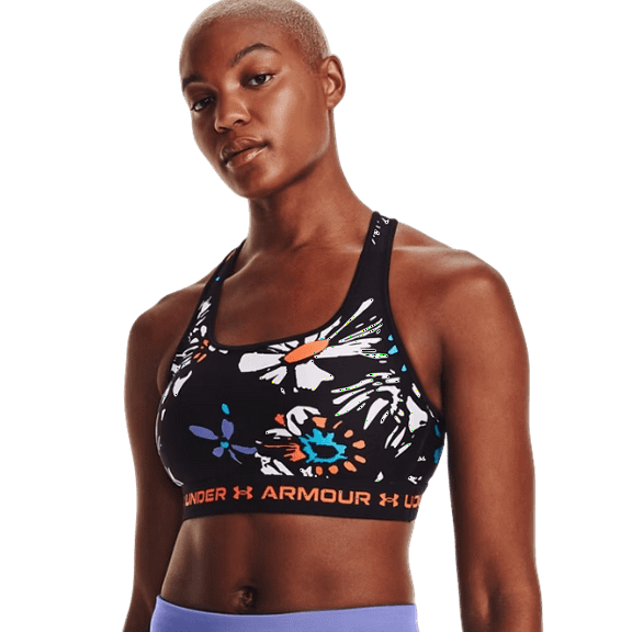 Under Armour Womens UA Crossback Mid Print Sports Bra, Black Multi, Small