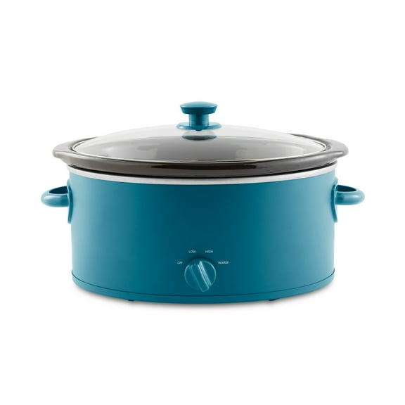Mainstays 6 Quart Oval Slow Cooker, Corsair Blue, Glass Lid