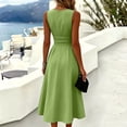thumbnail image 5 of JULMCOMO Dresses for Women Round Neck Ruched Waist Pleated Elegant Summer Midi Dresses Sleeveless A Line Casual Sundresses Green M, 5 of 5