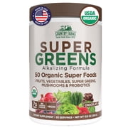 Country Farms Organic Super Greens Powder, 50 Organic Superfoods, Fruits, Vegetables & Mushrooms, Chocolate