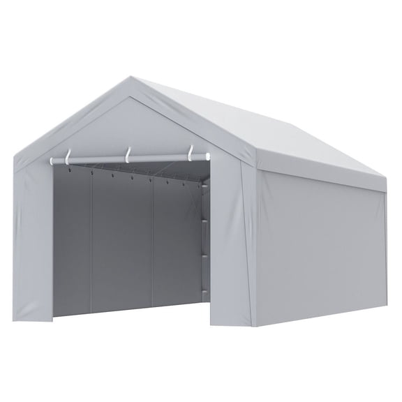 Carport Replacement Canopy Cover Top   Side Wall 10 x 20 ft, Garage Tent Shelter Tarp Heavy-Duty Waterproof & UV Protected, Easy Installation with Ball Bungees,White (Frame Not Included)