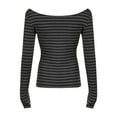 thumbnail image 4 of MIXUE Womens Summer Tops Striped Print Round Neck Long Sleeve Slim Fit Casual Shirts For Women Tshirts Outwear,Gray,M, 4 of 8