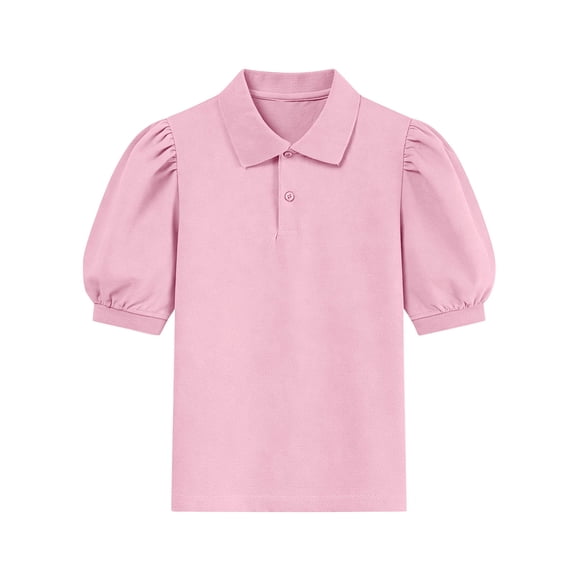 Girls Puff Short Sleeve Shirts Button Down Peter Pan Collar Blouse Kids Fashion Cute School Holiday Summer Top