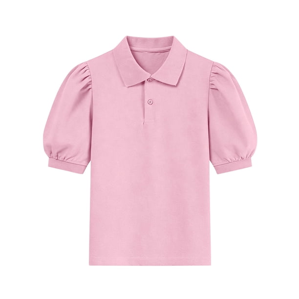 Odeerbi Camisas de Golf Para Niñas Peter Pan Collar Puff Camisas de Tenis de Manga Corta Uniforme Escolar