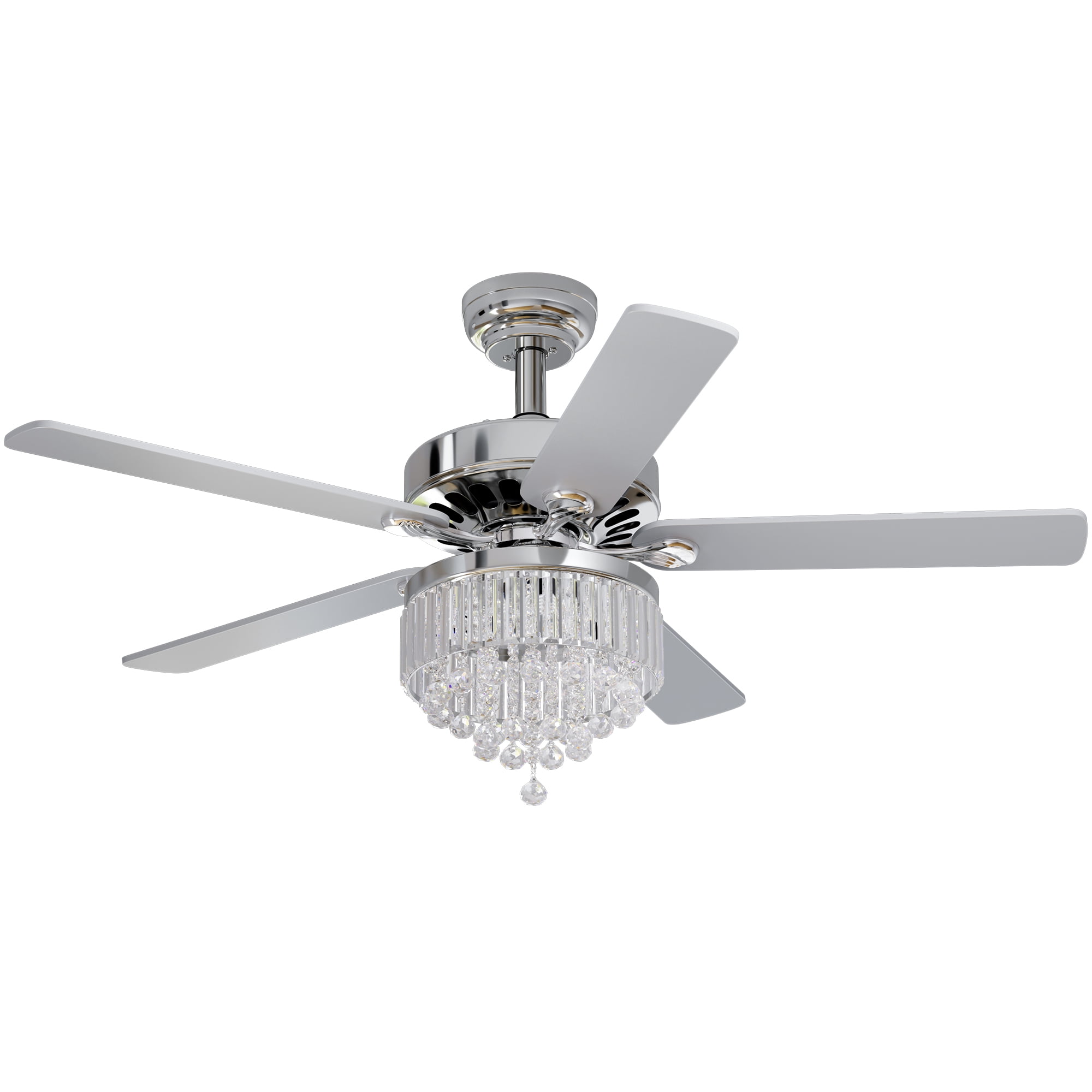 Dextrus 52'' Chandelier Ceiling Fan with Remote, Crystal Fan Light, Indoor Fan Ceiling with 3 Speed, Silent Reversible Motor, Dual-Sided Blades, Chrome