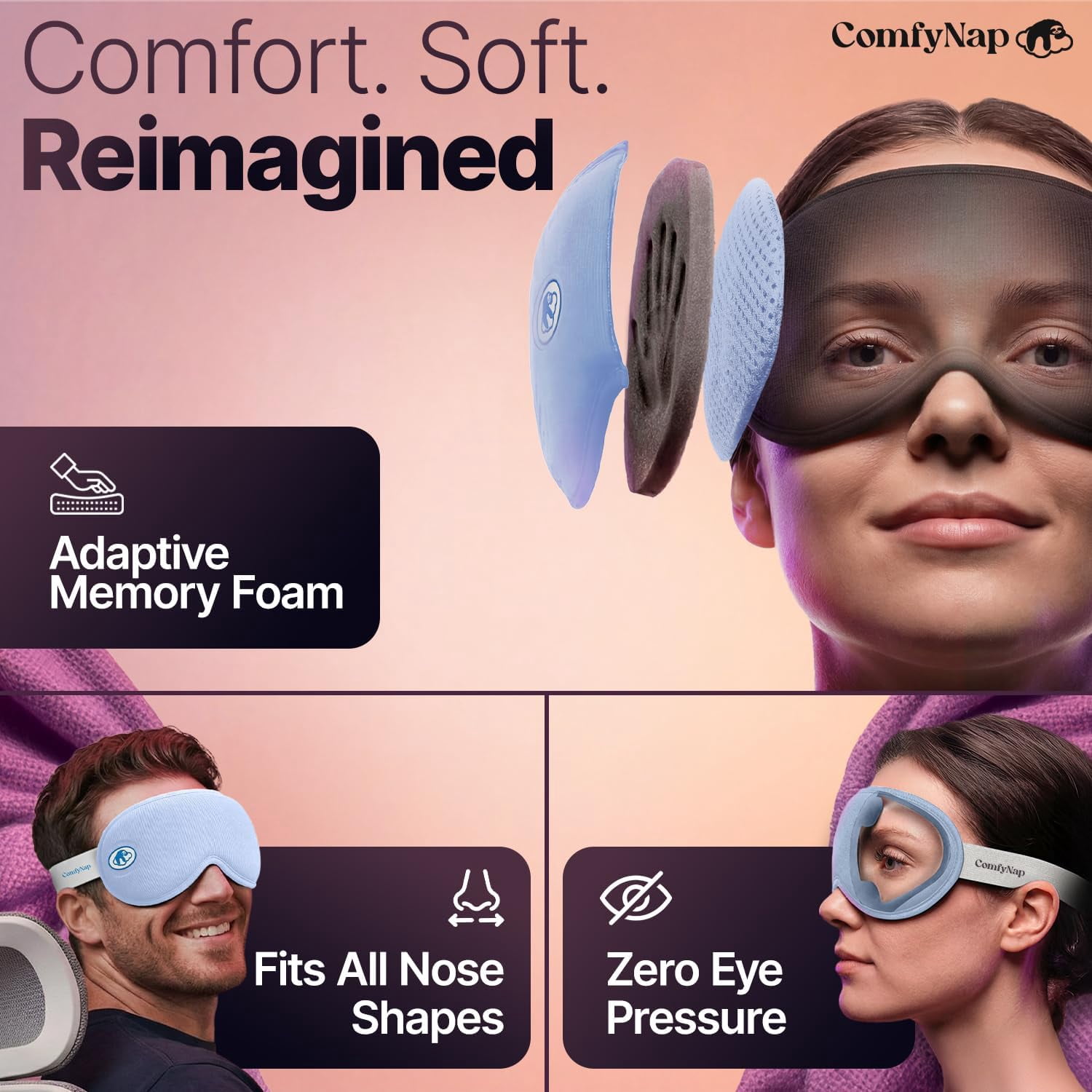 ComfyNap Sleep Eye Mask for Men and Women, Zero Eye Pressure 3D Sleeping Mask, 100% Light Blocking (Earth)
