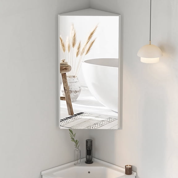 Hironpal Corner Medicine Cabinet with Mirror,12" x 24" Bathroom Mirror Cabinet with Storage,Wall Mounted,White