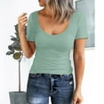 thumbnail image 2 of WTXUE T-Shirts Short Sleeve, Crew Neck Shirts for Women Scoop Neck Ribbed Fitted Knit Shirt Basic Tight TShirts Summer Tops Knit Tops Solid | Casual for Women Mint Green M, 2 of 5