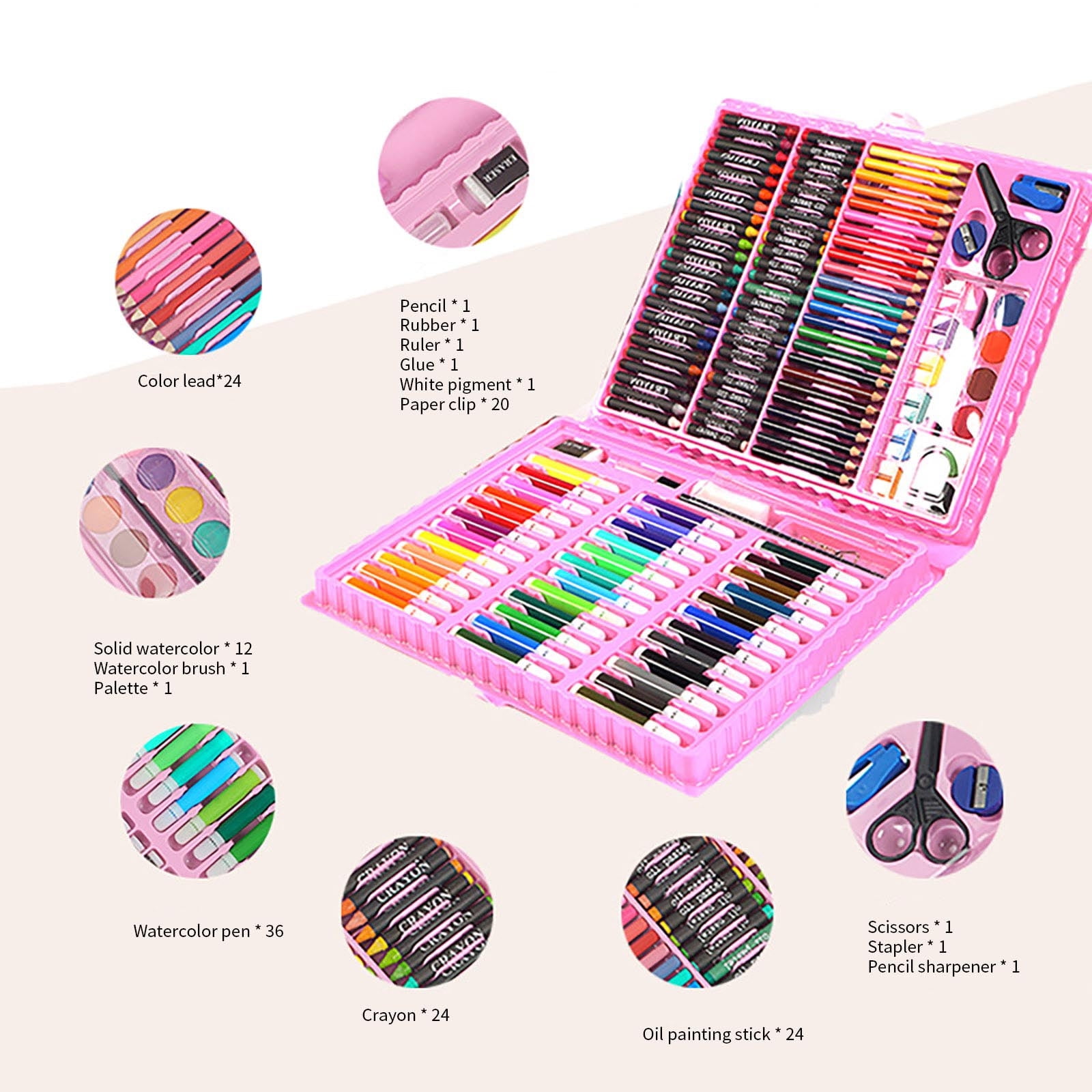 LBGAJGS 150 PCS Art Set, Complete Drawing Painting Kit with Oil Pastels Crayons Colored Pencils Watercolor, Portable Travel Art Case for School Essentials, Gift for Student Artist