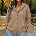thumbnail image 3 of Plain Knitted Hoodies for Women Fall Winter Long Sleeve Loose Casual Button Down Hooded Cardigan Sweatshirt with Pockets, 3 of 7
