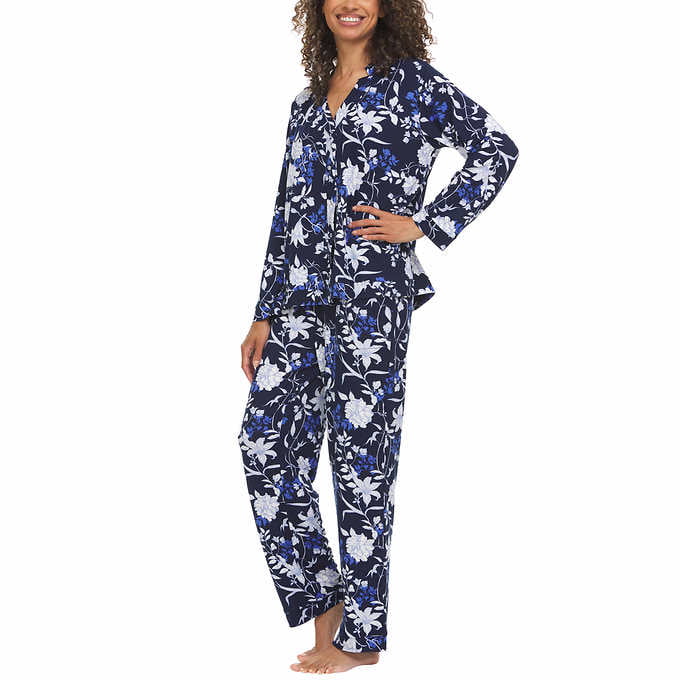 Flora Nikrooz Ladies' Plus Notch Collar 2-piece Pajama Set, Blue Floral ...