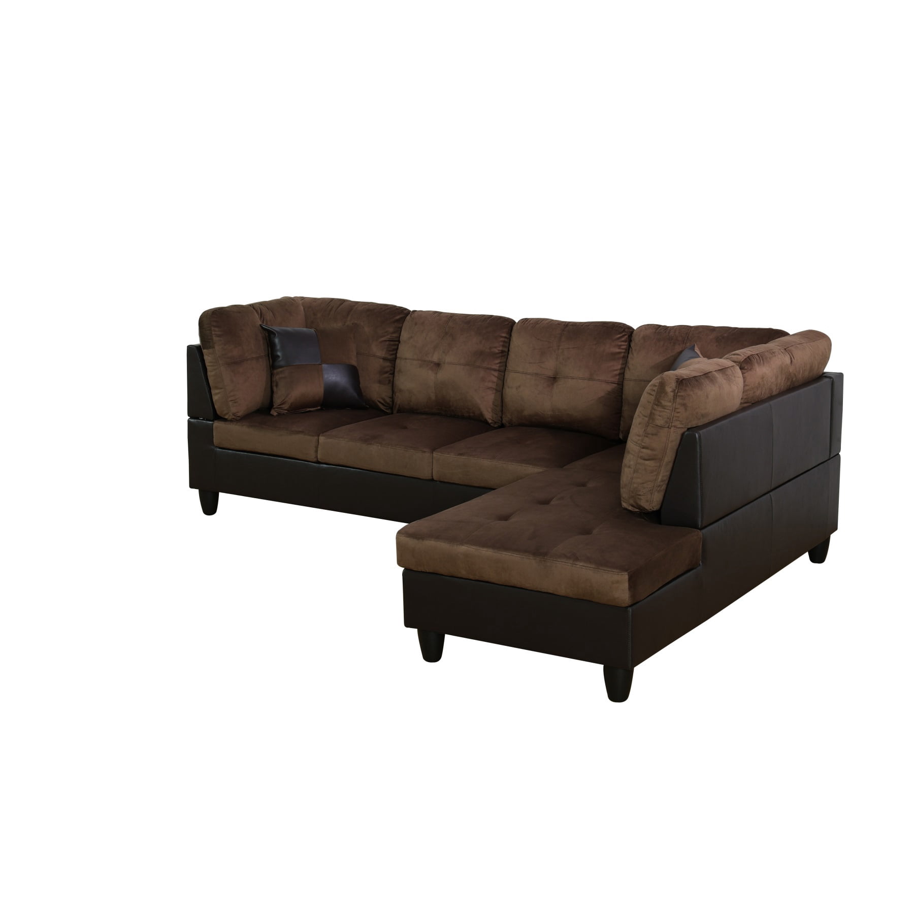 Hommoo Lint & PVC L-Shaped Sectional Couch and Sofa Set, Modern Living Room Furniture Set, Right Side, Brown
