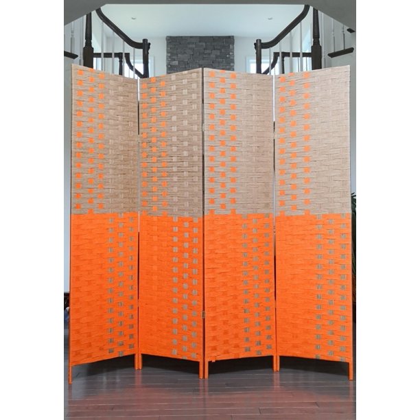 THY COLLECTIBLES Decorative Freestanding Woven Bamboo 4 Panels Hinged