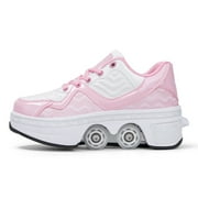 Roller Skates for Women Men, Shoes with Wheels for Girls, Kick Rollers Shoes Retractable for Boys, Adult Parkour Quad Roller Shoes, Inline Skates Childrens Outdoor Skates