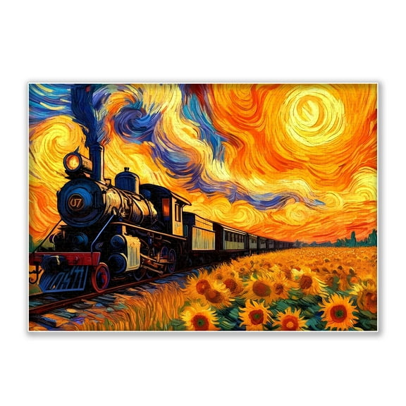Steam Train in a Romantic Sunflower Garden 1000 Piece Adult Jigsaw Puzzle, Intellectual Challenge, Home Wall Decoration, Holiday Party, Birthday Gift, Adult Fun Jigsaw Puzzle. Size: 29.5x19.7in