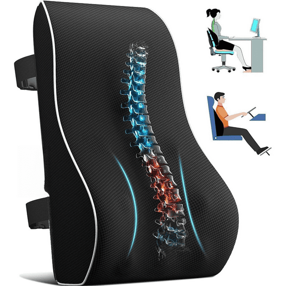 Lumbar Support Pillow for Office Chair,Office Home, College Dorm Room Essentials,Back Support Pillow for Car, Chair Cushions,Back Pain Relief Improve Posture,Mesh Cover Double Adjustable Straps