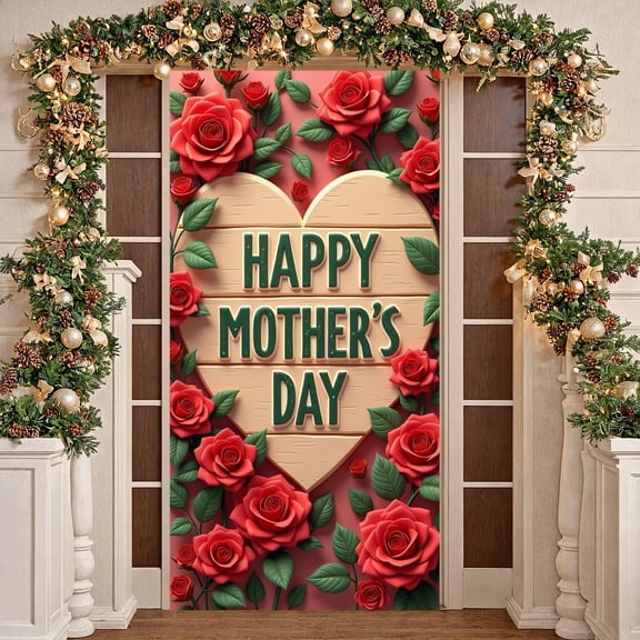 Pastel Colored Happy Mother's Day Banner Floral Pattern Mom Celebration Backdrop Lavender Accent Botanical Mother's Day Background for Mother's Day Celebration Family Gathering Home Decoration