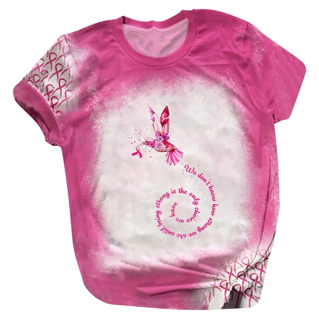 jsaierl Cancer T-shirt de Sensibilisation au du Sein pour Femmes, T-shirt à Manches Courtes, Hauts Ruban Rose, Chandail à Col Rond, T-shirt Rose Ample, Hauts de Sortie, Chemises de Sensibilisation au Cancer pour Dames