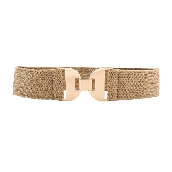 TELOLY Women'S Fashion Belt Stretch Raffia Belt for Dress Braided Raffia Belt Women Metal Holeless Buckle Casual Spring Khaki X-Small-Large