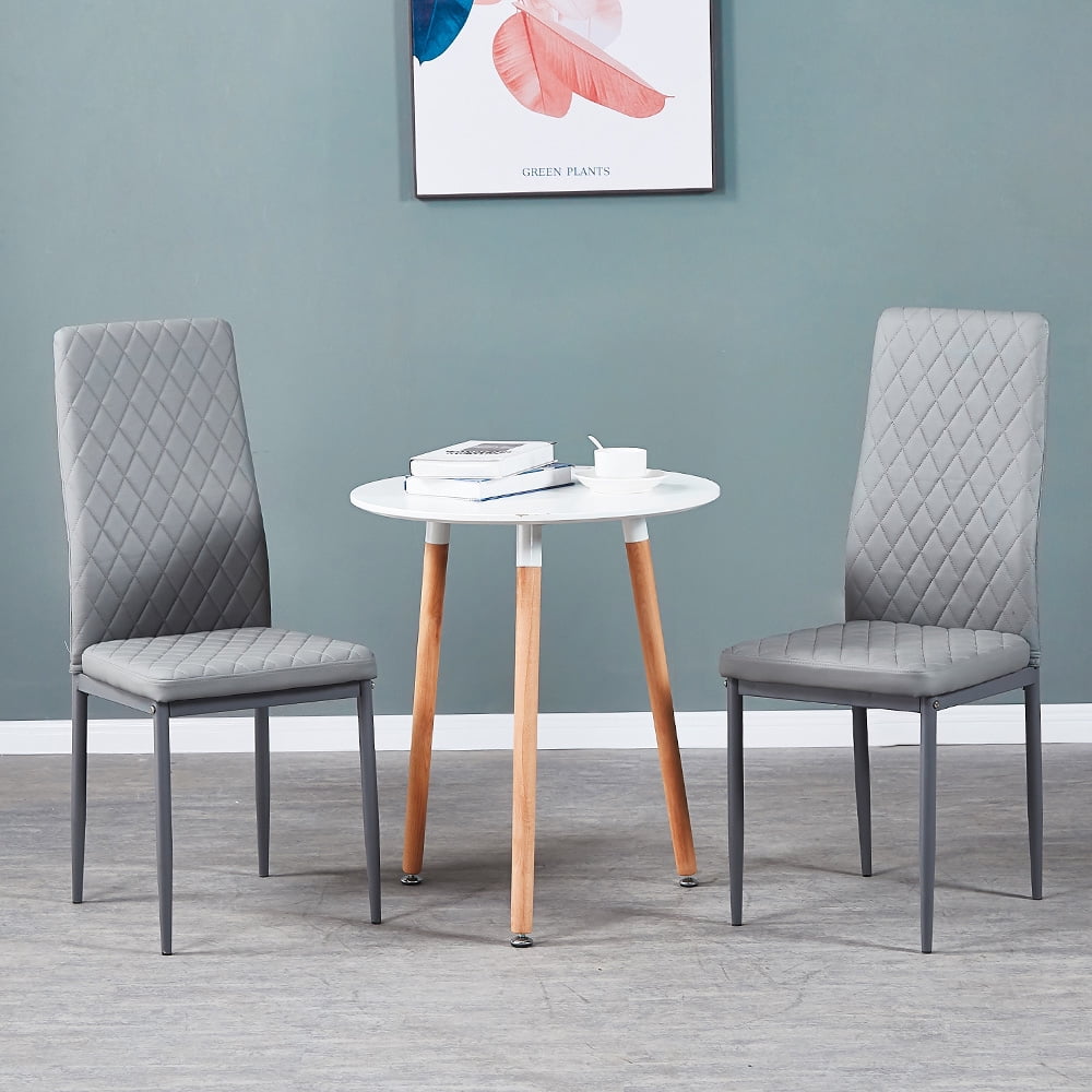 Lowestbest 4Pcs Modern Leather Dining Chairs, Chairs with Cushion High Back Metal Legs, Side Chairs for Kitchen Living Room Bedroom Furniture, Grey